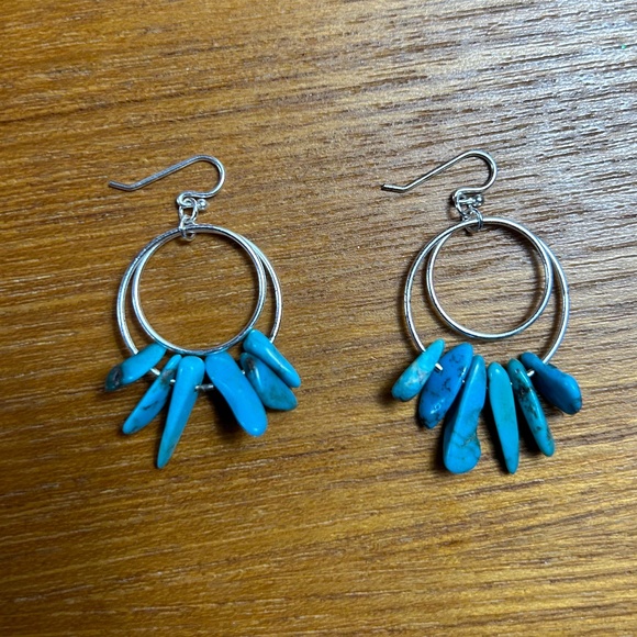 New Turquoise & Sterling Silver Double Ring Earrings - Picture 1 of 3